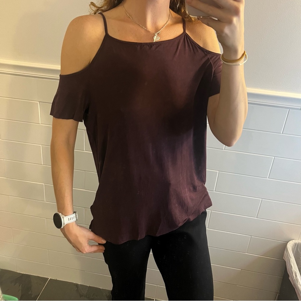 Burgundy AllSaints Cold Shoulder Top